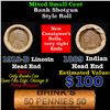 Mixed small cents 1c orig shotgun roll, 1918-D Wheat Cent, 1889 Indian Cent other end, Brinks Wrappe