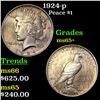 Image 1 : 1924-p Peace Dollar $1 Grades GEM+ Unc