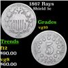 1867 Rays Shield Nickel 5c Grades vg+