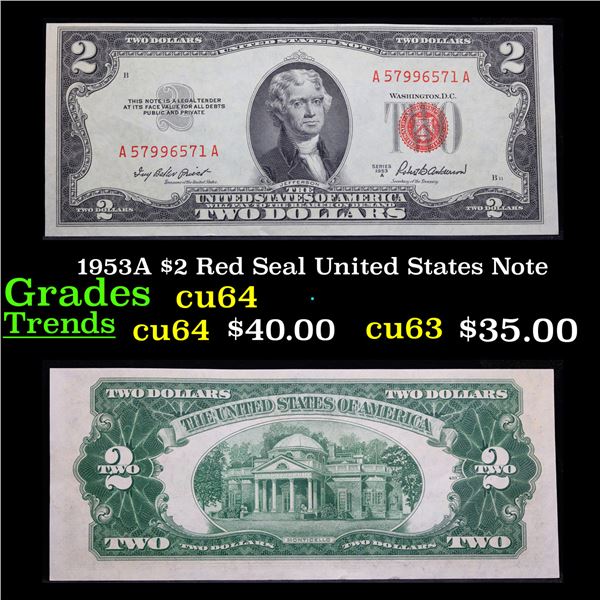 1953A $2 Red Seal United States Note Grades Choice CU
