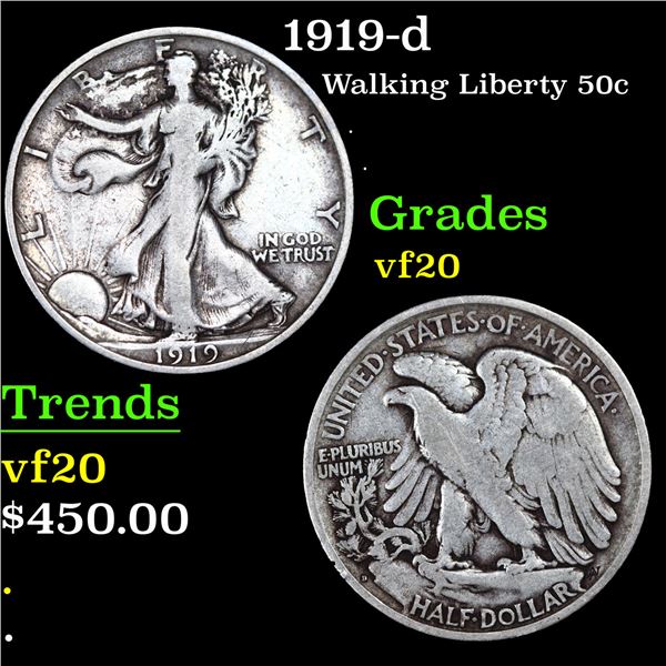 1919-d Walking Liberty Half Dollar 50c Grades vf, very fine