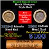 Image 1 : Mixed small cents 1c orig shotgun roll, 1919-S Wheat Cent, 1864 Indian Cent other end, Brinks Wrappe