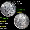 Image 1 : 1922-p Peace Dollar $1 Grades Select+ Unc