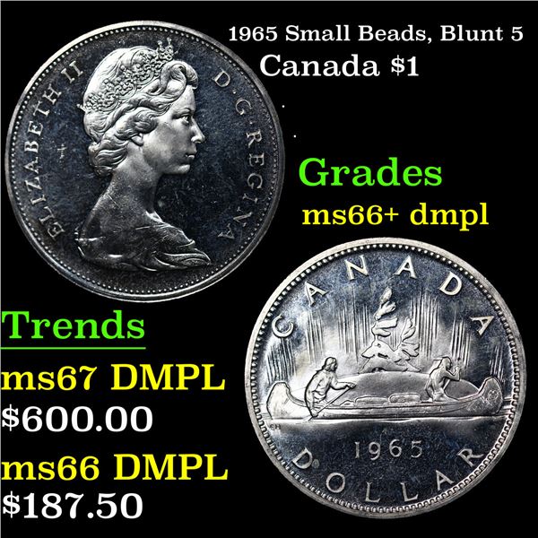 1965 Small Beads, Blunt 5 Canada Dollar $1 Grades GEM++ DMPL