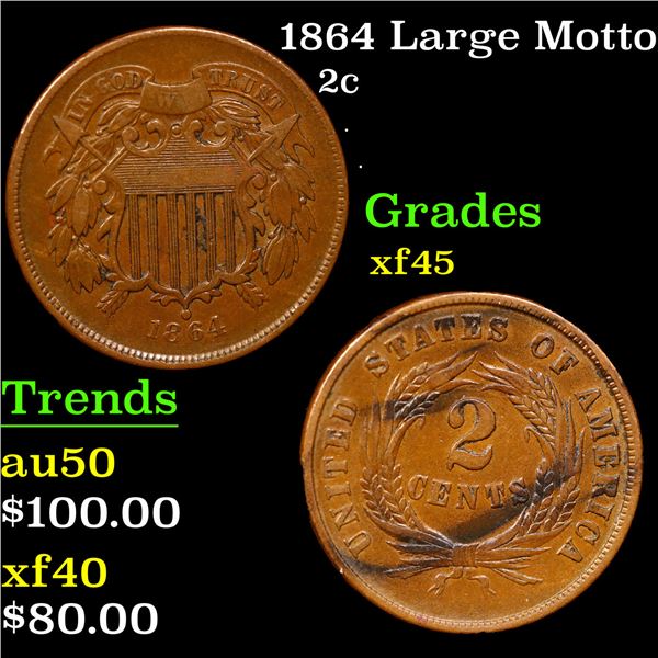 1864 Large Motto Two Cent Piece 2c Grades xf+