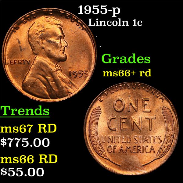 1955-p Lincoln Cent 1c Grades GEM++ RD