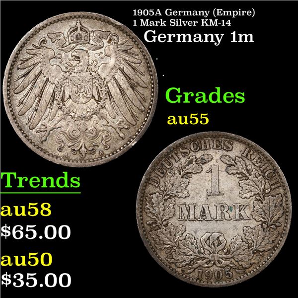 1905A Germany (Empire) 1 Mark Silver KM-14 Grades Choice AU