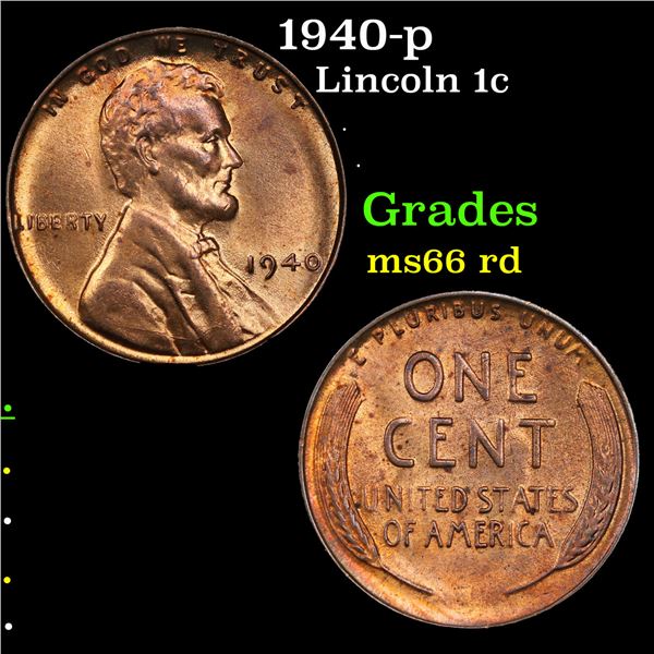 1940-p Lincoln Cent 1c Grades GEM+ Unc RD
