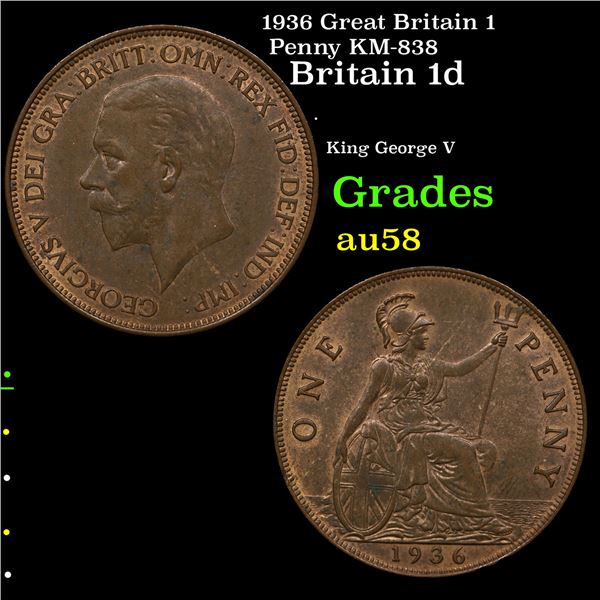 1936 Great Britain 1 Penny KM-838 Grades Choice AU/BU Slider
