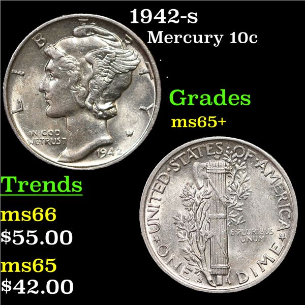 1942-s Mercury Dime 10c Grades GEM+ Unc