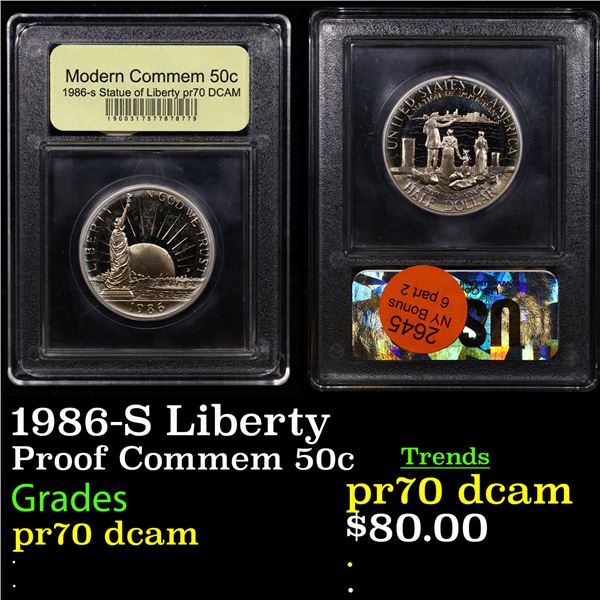 Proof 1986-S Liberty Modern Commem Half Dollar 50c Graded GEM++ Proof Deep Cameo By USCG