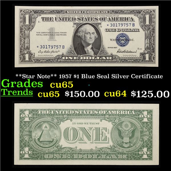 **Star Note** 1957 $1 Blue Seal Silver Certificate Grades Gem CU