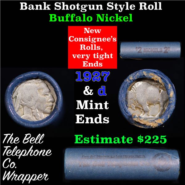 Buffalo Nickel Shotgun Roll in Old Bank Style 'Bell Telephone'  Wrapper 1927 & D Mint Ends