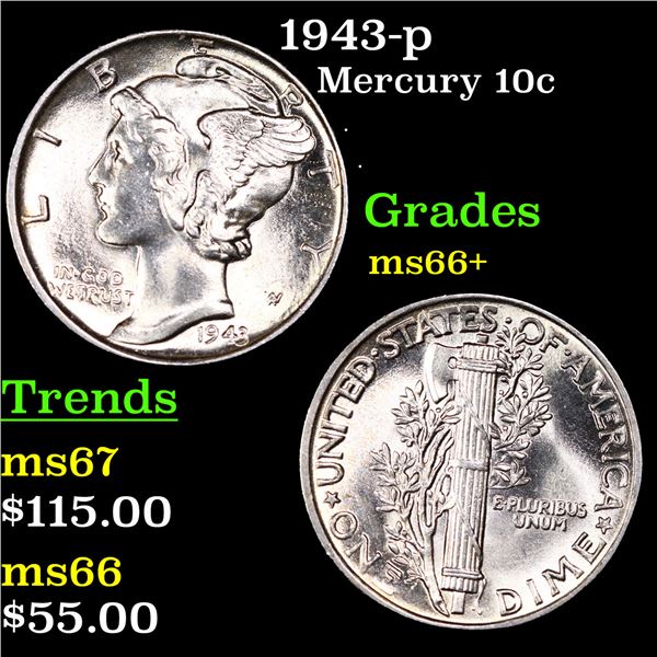 1943-p Mercury Dime 10c Grades GEM++ Unc