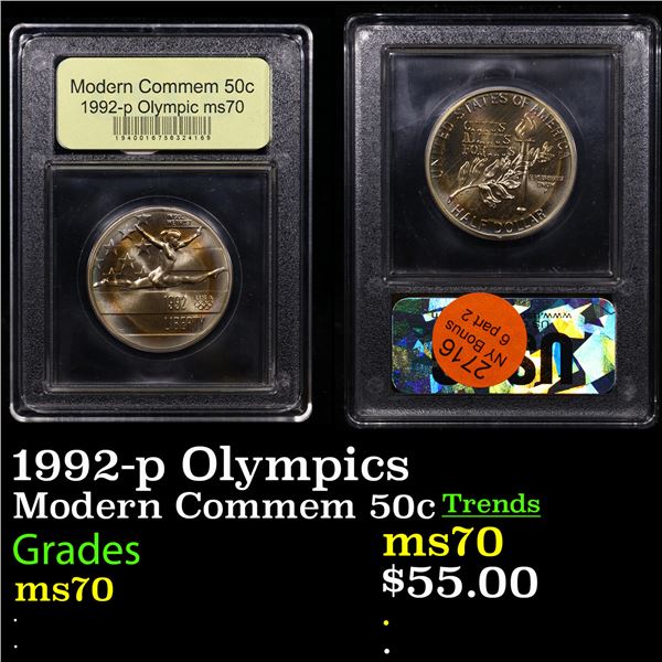 1992-p Olympics Modern Commem Half Dollar 50c Graded ms70, Perfection By USCG