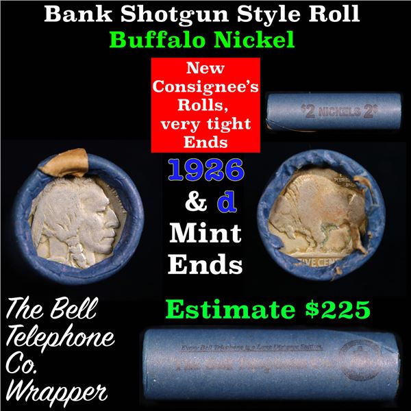 Buffalo Nickel Shotgun Roll in Old Bank Style 'Bell Telephone'  Wrapper 1926 & D Mint Ends