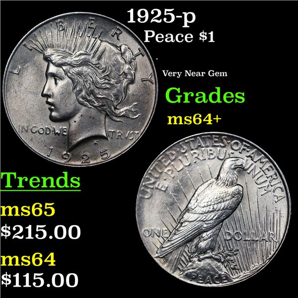 1925-p Peace Dollar $1 Grades Choice+ Unc