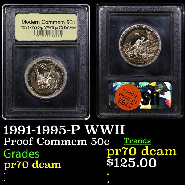 Proof 1991-1995-P WWII Modern Commem Half Dollar 50c Graded GEM++ Proof Deep Cameo By USCG