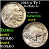 Image 1 : 1913-p Ty I Buffalo Nickel 5c Grades Choice+ Unc