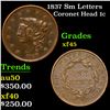 Image 1 : 1837 Sm Letters Coronet Head Large Cent 1c Grades xf+