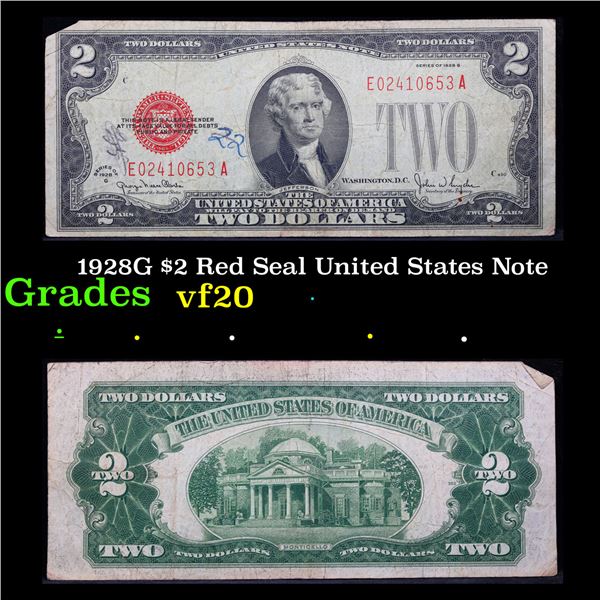 1928G $2 Red Seal United States Note Grades vf, very fine