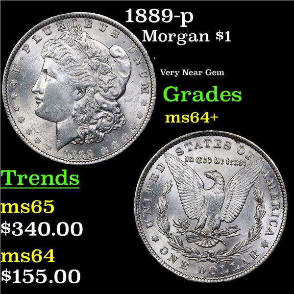 1889-p Morgan Dollar $1 Grades Choice+ Unc