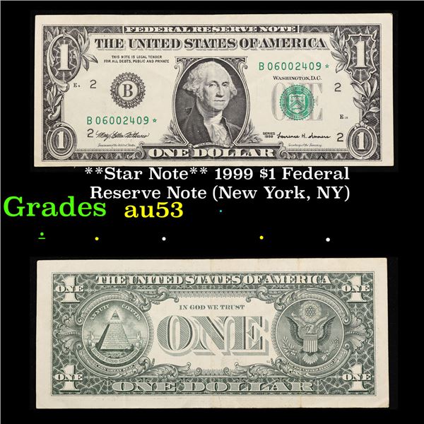 **Star Note** 1999 $1 Federal Reserve Note (New York, NY) Grades Select AU