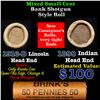 Image 1 : Mixed small cents 1c orig shotgun roll, 1916-D Wheat Cent, 1890 Indian Cent other end, Brinks Wrappe