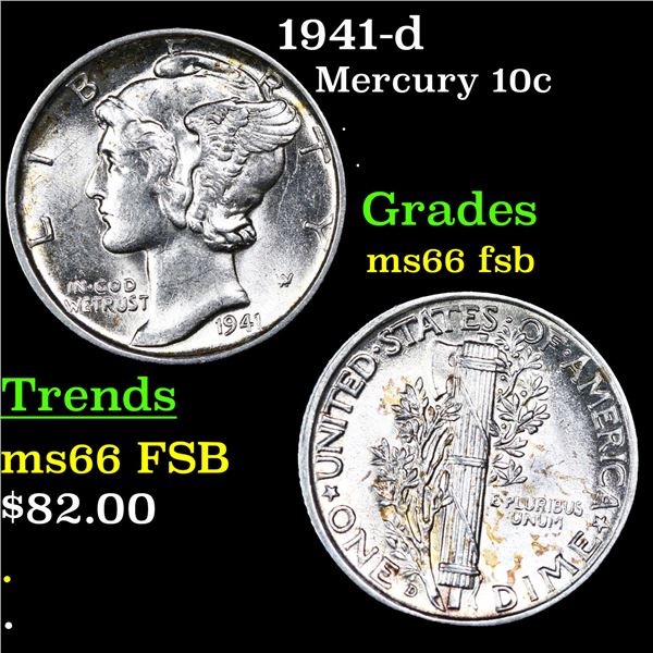 1941-d Mercury Dime 10c Grades GEM+ FSB
