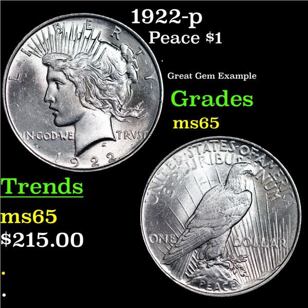 1922-p Peace Dollar $1 Grades GEM Unc
