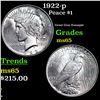 Image 1 : 1922-p Peace Dollar $1 Grades GEM Unc