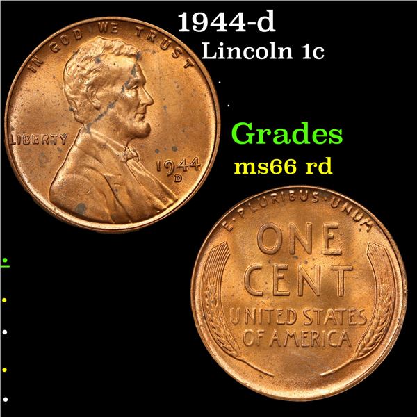 1944-d Lincoln Cent 1c Grades GEM+ Unc RD