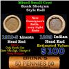 Image 1 : Mixed small cents 1c orig shotgun roll, 1919-S Wheat Cent, 1889 Indian Cent other end, Brinks Wrappe