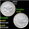 Image 1 : 1853 Three Cent Silver 3cs Grades Choice AU/BU Slider+