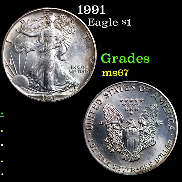 1991 Silver Eagle Dollar $1 Grades GEM++ Unc