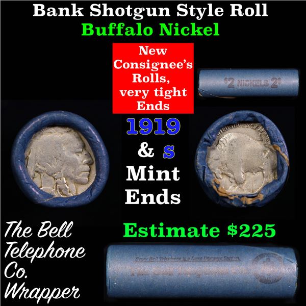 Buffalo Nickel Shotgun Roll in Old Bank Style 'Bell Telephone'  Wrapper 1919 & s Mint Ends