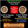 Image 1 : Mixed small cents 1c orig shotgun roll, 1917-S Wheat Cent, 1887 Indian Cent other end, Brinks Wrappe