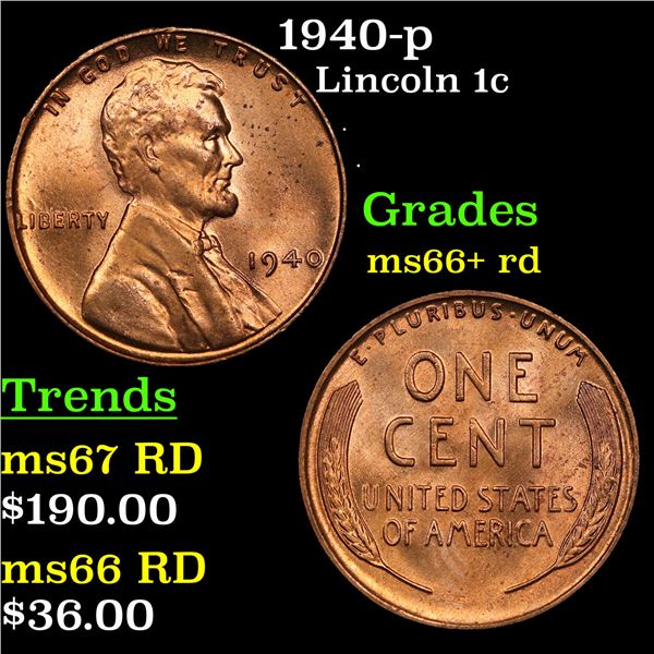 1940-p Lincoln Cent 1c Grades GEM++ RD