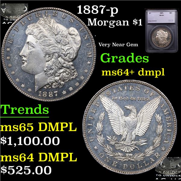 1887-p Morgan Dollar $1 Graded ms64+ dmpl BY SEGS