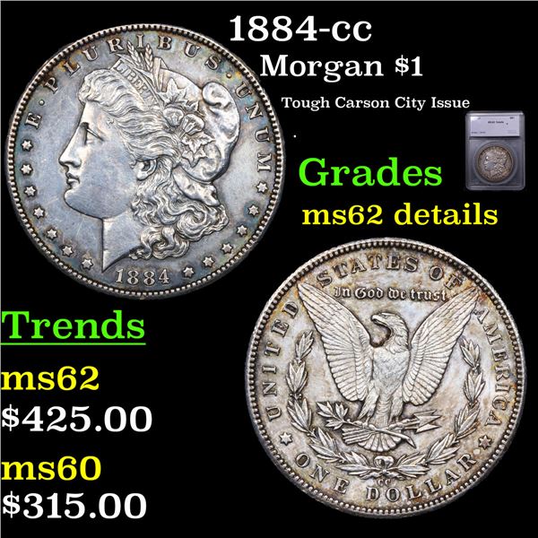 1884-cc Morgan Dollar $1 Graded ms62 details BY SEGS