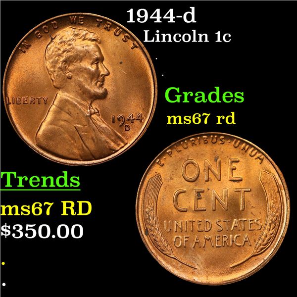 1944-d Lincoln Cent 1c Grades GEM++ Unc RD