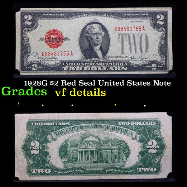 1928G $2 Red Seal United States Note Grades vf details