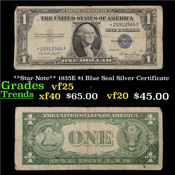 **Star Note** 1935E $1 Blue Seal Silver Certificate Grades vf+