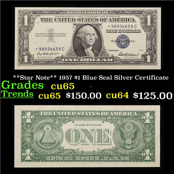 **Star Note** 1957 $1 Blue Seal Silver Certificate Grades Gem CU
