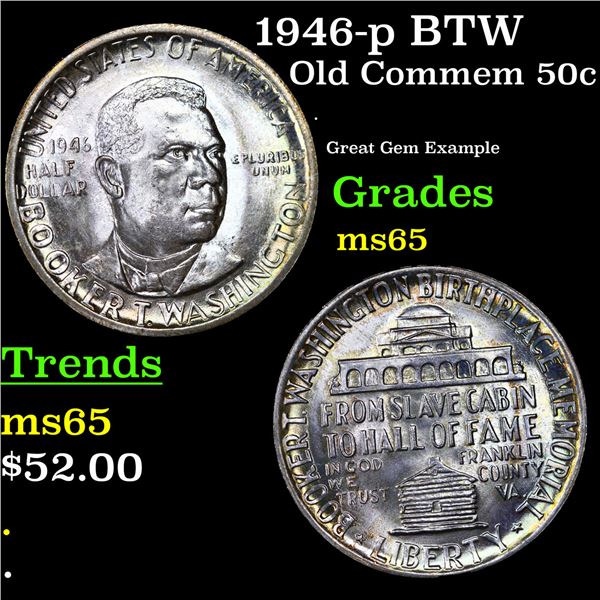 1946-p BTW Old Commem Half Dollar 50c Grades GEM Unc