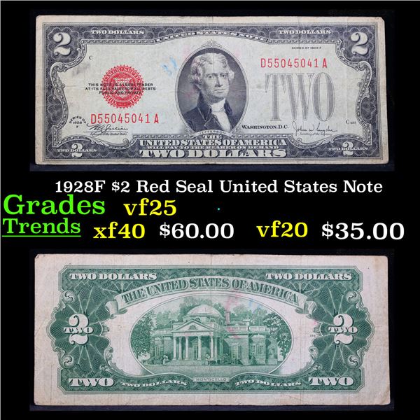 1928F $2 Red Seal United States Note Grades vf+