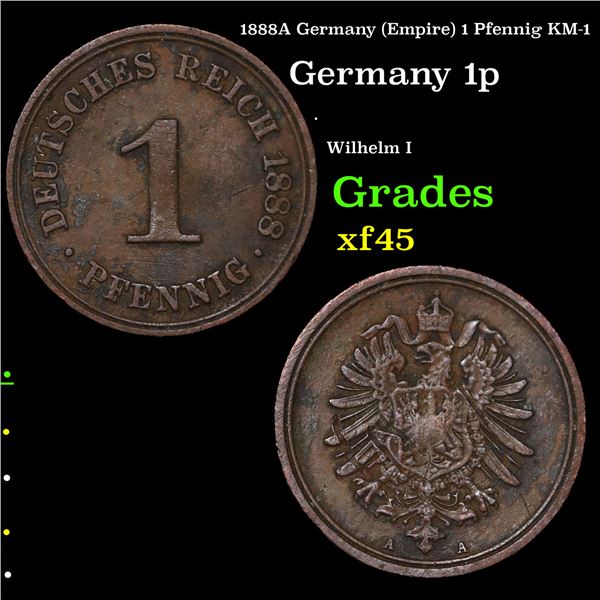 1888A Germany (Empire) 1 Pfennig KM-1 Grades xf+