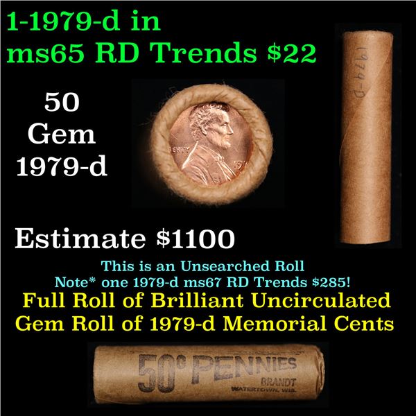 Shotgun Lincoln 1c roll, 1979-D 50 pcs Brandt Wrapper.