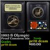 Image 1 : Proof 1992-S Olympic Modern Commem Half Dollar 50c Graded GEM++ Proof Deep Cameo By USCG