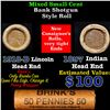 Image 1 : Mixed small cents 1c orig shotgun roll, 1918-D Wheat Cent, 1897 Indian Cent other end, Brinks Wrappe